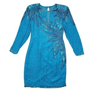 Vintage A.J. Bari Silk Beaded Cocktail Dress Size 4 Petites